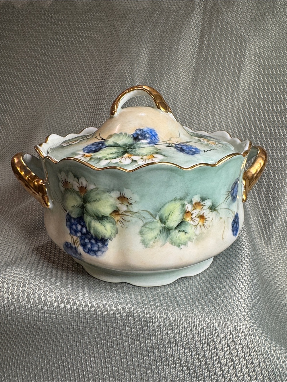 Stunning Vintage Hand Painted Signed “Marla King” Porcelain Covered Dish